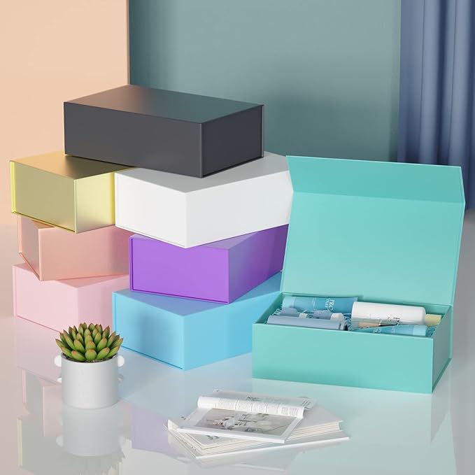 5 Pack Turquoise Gift Box, 9.5x6x3'' Gift boxes for Presents with Lids Magnetic Closure Rectangle Collapsible for Bridesmaid Proposal Box, Wedding