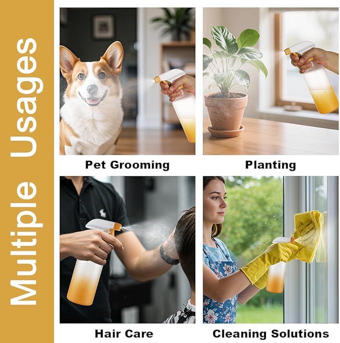 Spray Bottles Plastic Spray Bottle for Hair Mist/Stream Heavy Duty Empty Spray Bottles for Cleaning Solutions, Plants, Cooking (12oz-Yellow)