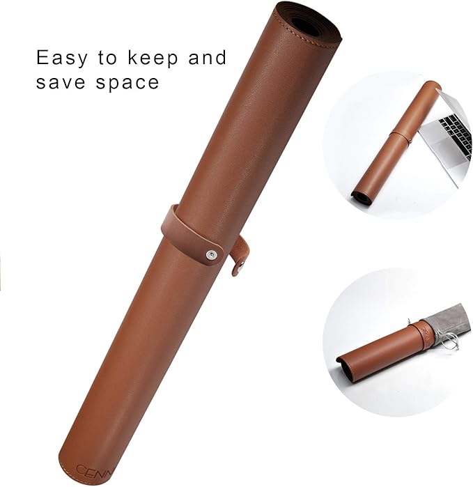 CENNBIE 59"x27.5" Leather Desk Pad Protector Desk Blotter Pad - Waterproof Writing Desk Accessories - Extended Non-Slip Rectangular, Laptop Keyboard Mouse Pad (Brown)