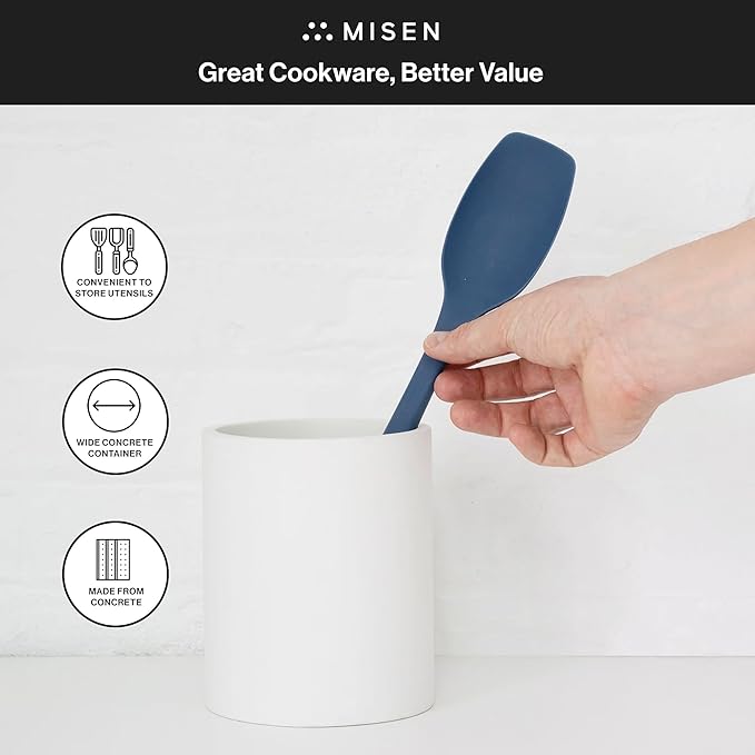Misen Cream Concrete Utensil Holder - Kitchen Tool Organizer, Large Utensil Container for Countertop, Stainless Steel Holder - Compatible Prep Tool Sets 5 and 10 Piece - 6.25in x 5.5in