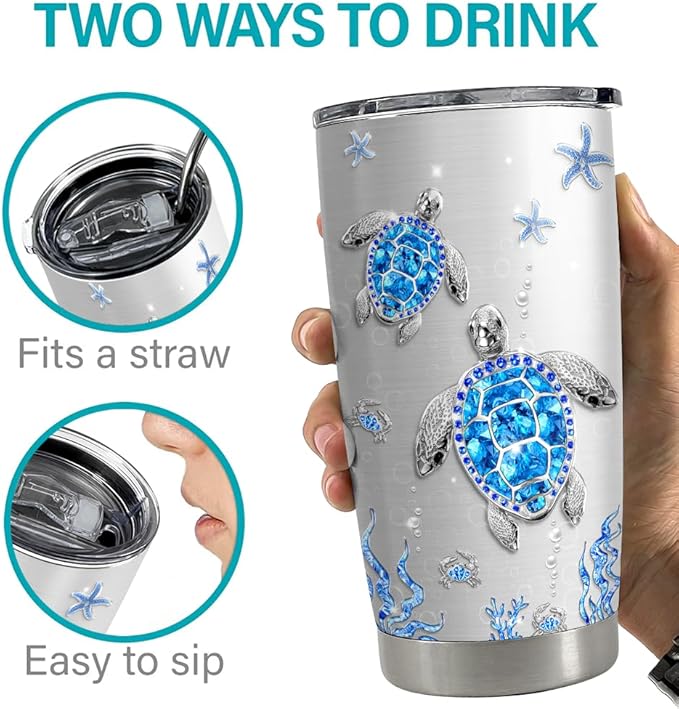 SANDJEST Turtles Gifts for Women Girls Sea Turtle Tumbler 20oz Jewelry Drawings Stainless Steel Insulated Tumblers Coffee Travel Mug Cup Gift for Birthday Christmas
