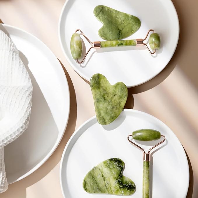 ROSELYNBOUTIQUE Gua Sha Facial Tools & Jade Roller Original Face Massager for Puffiness Wrinkless Skin Care Routine - Self Care Gift for Men Women