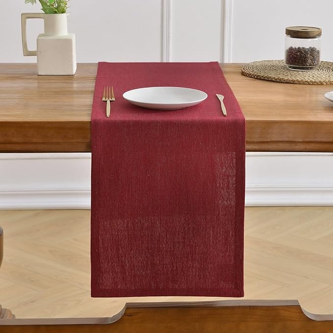 Wracra Linen Style Table Runner, Rustic Farmhouse Christmas Red Table Runners 90 Inches Long, Handcrafted Table Runner for Fall, Winter - Everyday Use and Machine Washable