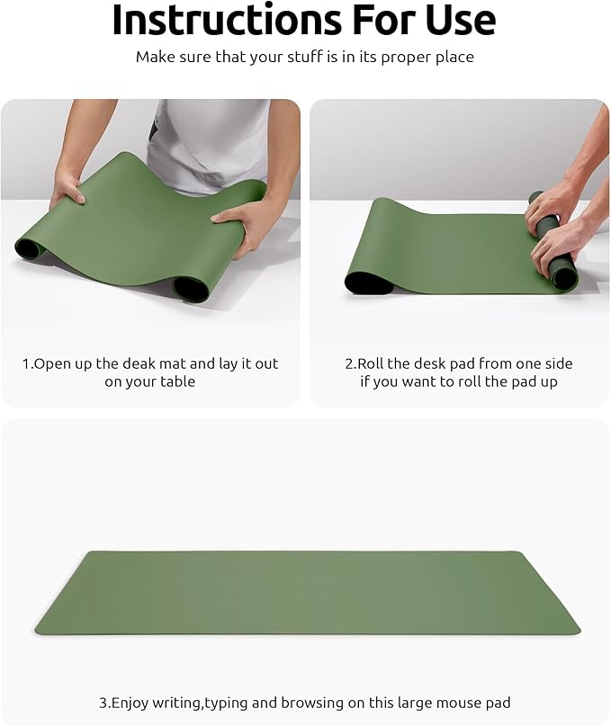 YSAGi Leather Desk Pad Protector, Office Desk Mat, Large Mouse Pad, Non-Slip PU Leather Desk Blotter, Laptop Desk Pad, Waterproof Desk Writing Pad for Office and Home (Bamboo Green, 23.6" x 13.8")