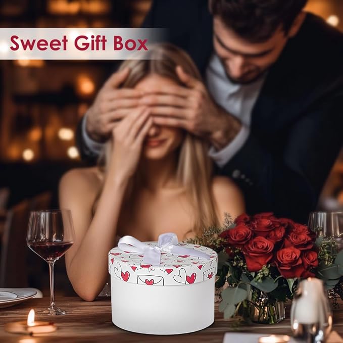 Luxury Round Nested Gift Boxes with Lids (Set of 4) – Reusable Sturdy Cardboard Gift Box Set for Birthdays, Weddings, Anniversaries, Christmas, and Valentine’s Day – White & Red