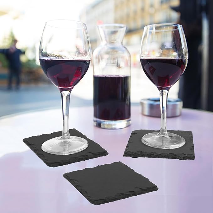 55 Pack 4 Inch Square Slate Coasters, Black Stone Coasters with Anti-Scratch Bottom, Ideal for Home Decor, Bar, Housewarming Gifts, and Laser Engraving KUKLIPJIM