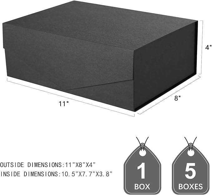 JINMING Sturdy Gift Box, 10.5x7.7x3.8 inches, Matte Black, Collapsible, Magnetic Closure, Rectangular, Groomsman Proposal Box
