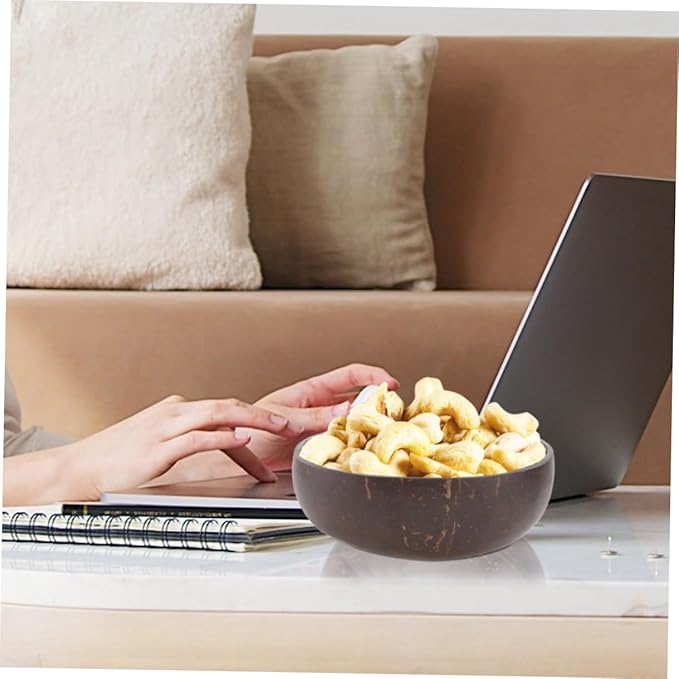 2pcs Handmade Natural Coconut Shell Bowls with Unique Hand-painted Pattern Multipurpose Food Containers for Salad Snacks Desserts and Home Decor Decorative Entryway Key Storage