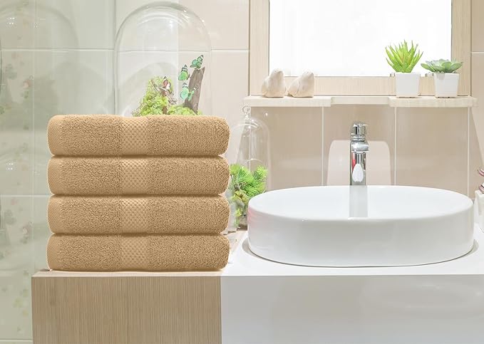 DAN RIVER 6-Pack Premium Hand Towels (16x28 Inches) - 100% Cotton, Ultra Soft, Lightweight, Highly Absorbent Towels for Bathroom, Spa, Gym, Salon, Hotel, and Travel - 550 GSM โ Tan