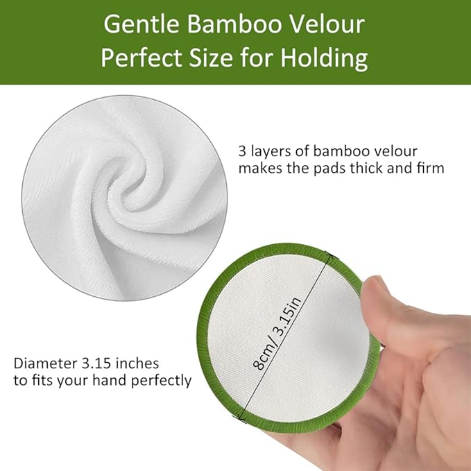 20Pcs Reusable Makeup Remover Pads, Bamboo Washable Cotton Rounds with Cotton Laundry Bag and Round Box for Storage for Eye Face Makeup Remover Eye Shadow Mascara Lipstick (1)
