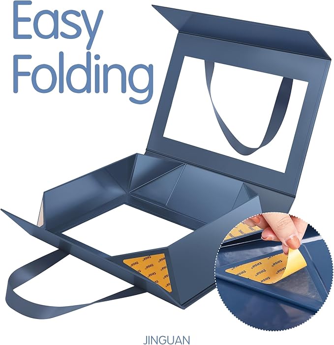 JINGUAN 5 Navy Blue Gift Boxes with Windows, Clear Magnetic Gift Boxes for Presents, Groomsman Proposal Boxes (11x8x3.2 Inches)