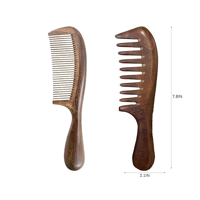 Letyvba Walnut Hair Comb, Wooden Comb for Women, Premium Antistatic Walnut 2-Piece Comb Set - Wide and Fine Tooth. For Women and Men with Curly, Wet, Long, Dry, or Thin Hair