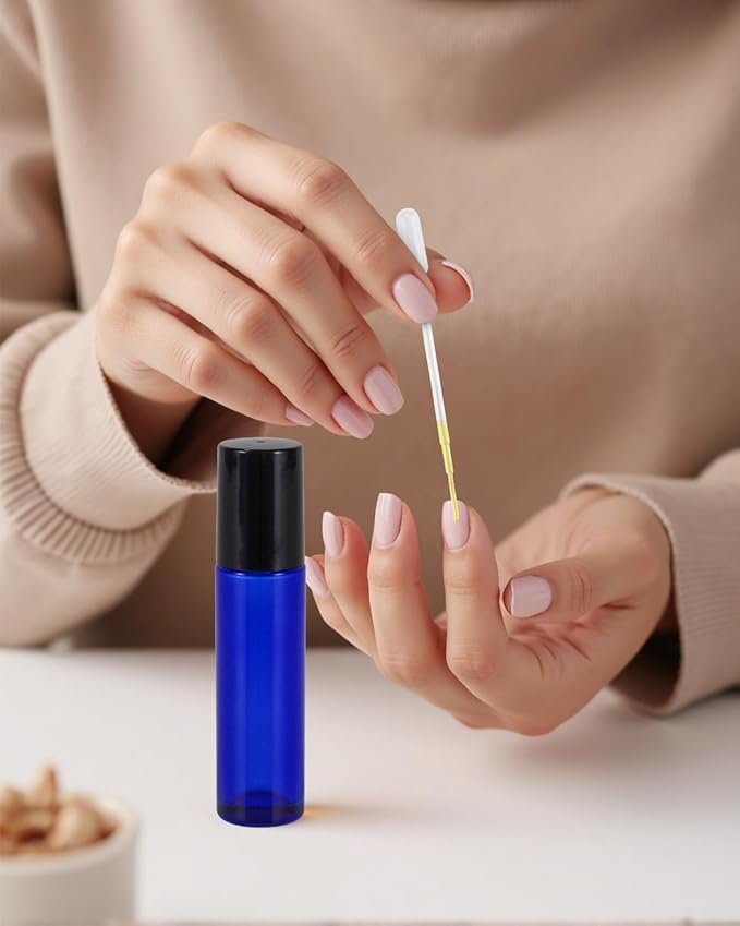 25 Pack Essential Oil Roller Bottles, 10ml Refillable Glass Roller Bottles with Stainless Steel Roller Balls and Caps for Travel, Perfume and Lip Gloss Blue