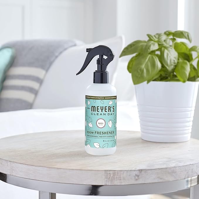 MRS. MEYER'S CLEAN DAY Room and Air Freshener Spray, Non-Aerosol Spray Bottle Infused with Essential Oils, Basil, 8 fl. oz