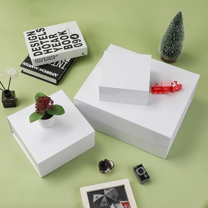 1 Pcs Small White Gift Box 8x8x4 Inch Magnetic Gift Box Small Magnetic Box with Crinkle Paper White Small Gift Box with Shredded Paper Luxury Gift Boxes with Lids for Presents