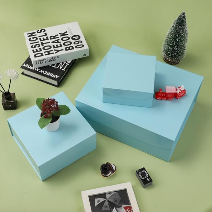 6 Pcs Blue Gift Boxes Large 13x11x5.3 Inch Magnetic Gift Boxes with Crinkle Paper for Presents