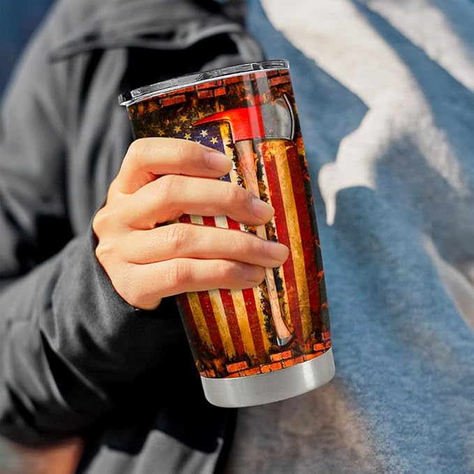 Firefighter Tumbler 20oz Stainless Steel Insulated Travel Mug Cup for Men Firefighters Gifts for Birthday Christmas Fathers Day