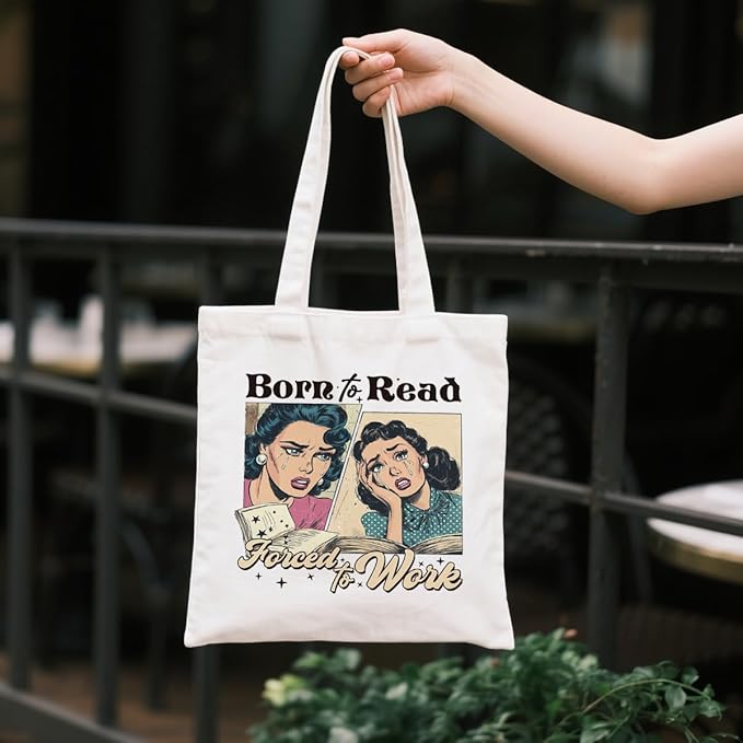 Funny Canvas Tote Bag, Born To Relax Forced To Work Tote Bags, Inspirational Canvas Totes for Work Traveling, Reusable Grocery Shoulder Shopping Bags, Christmas Gifts for Women Friends