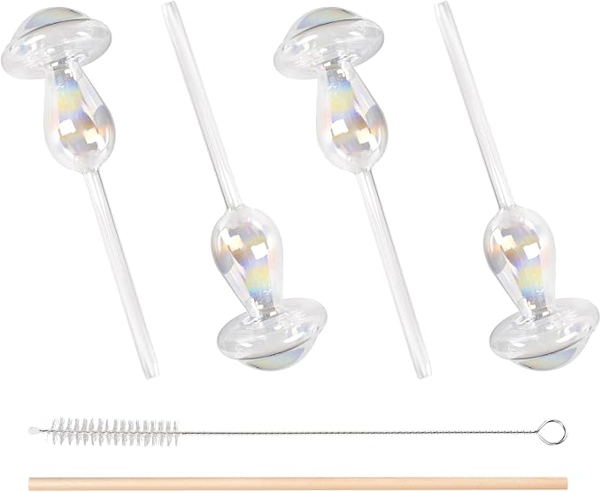 Plant Watering Globes- 4Pcs Iridescent Rainbow Glass Water Bulbs Mushroom Self Watering Spikes Planter Insert Automatic Plant Watering Bulbs Devices for Indoor and Outdoor Plants