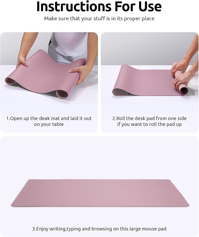 YSAGi Leather Desk Protector, Office Mat, Large Mouse Mat, Non-Slip PU Leather Blotter, Laptop Desk Pad, Waterproof Writing Pad for Office and Home (Pale Mauve, 23.6" x 13.8")