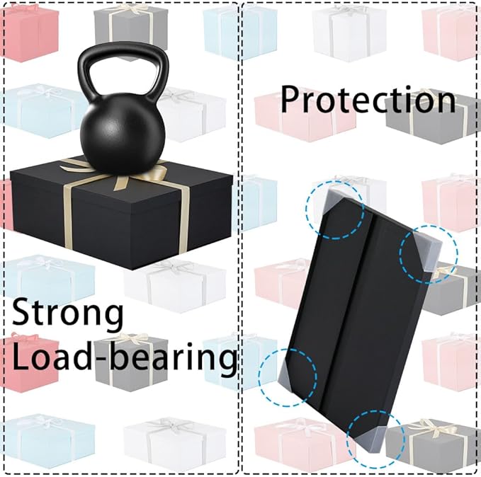 Extra Large Gift Box with Lid 17x13x6 Inches, Black Gift Boxes for presents Packaging for Birthdays, Valentine's Day, Christmas, Anniversaries (Include Shredded Paper Fill, Envelope Card Ribbon)