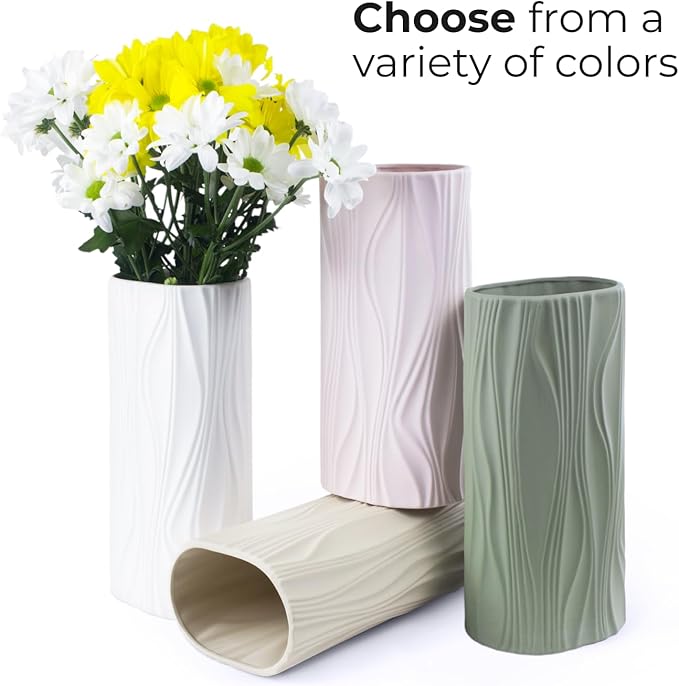 Cute White Flower Vases for Bouquet - Easter Vase - Large Ceramic Vase for Pampas Grass - Home Decor Aesthetic - Jarrones Grandes para Sala Elegantes (White)