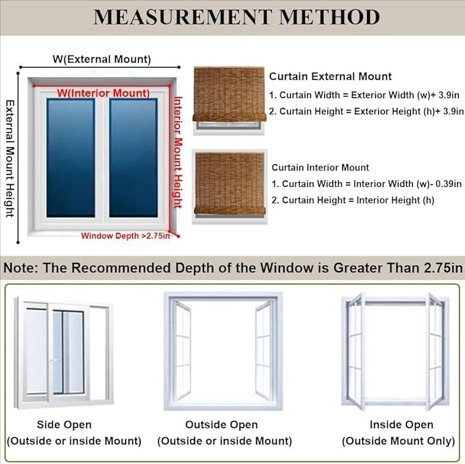 Bamboo Privacy Blinds, Cordless Outdoor Bamboo Roll up Shades for Patio Porch, 30" 34" 40" 45" 50" 55" 65" 70" Cordless Roll up Shade Roman Shades for Home Decor Balcony