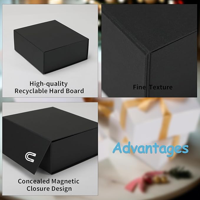 Schliersee 4 Packs 7.8x7x3.1 Gift Box with Magnetic Closure Lid for Present, Black Gifts Wrap Box for Birthday, Wedding, Groomsmen Bridesmaid