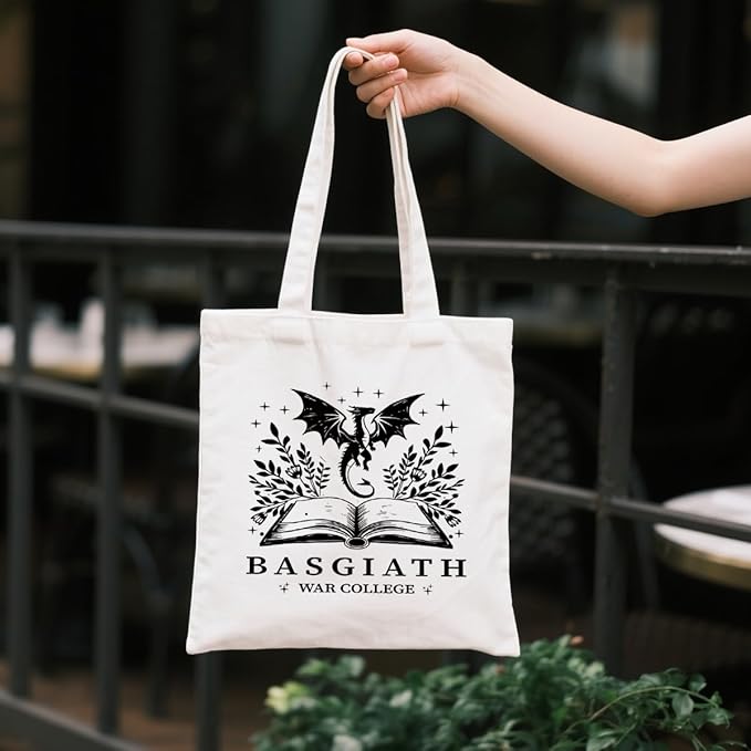 Funny Canvas Tote Bag, Basgiath War College Tote Bag, Casual Canvas Totes for Work Traveling, Reusable Grocery Shoulder Shopping Bags, Christmas Gifts for Friends and Family