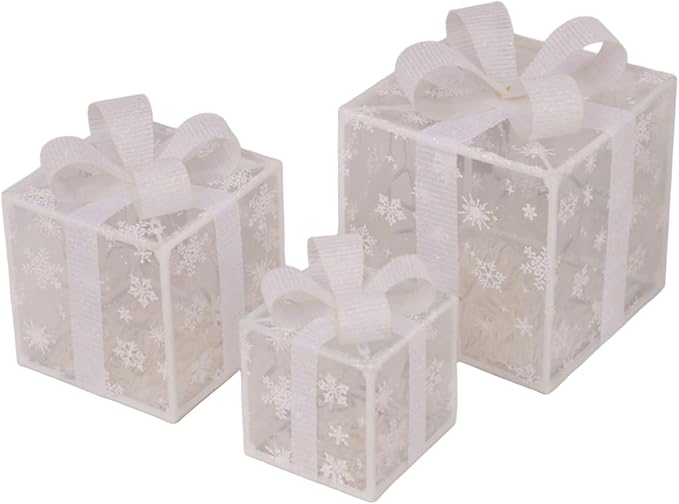 Christmas Lighted Gifting Boxes 3PCS/Set LED Warm White Christmas Decorations Snowflakes Box Battery Operated for Holiday, Indoor, Yard, Home, Lawn Decor