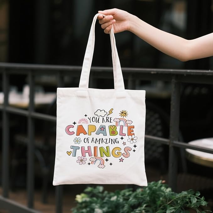 Canvas Tote Bag for Women, You Are Capable Of Amazing Things Tote Bags, Inspirational Canvas Totes for Work Traveling, Reusable Grocery Shoulder Shopping Bags, Christmas Gifts to Women Friends