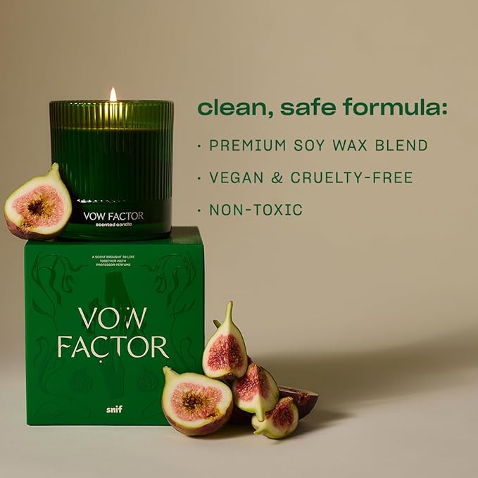 Vow Factor Luxury Scented Candle by Snif, Floral and Citrus Scent, 50+ Hours, 100% Cotton Fiber Wicks, Soy Wax Blend, Non-Toxic, Vegan, 8.5 oz