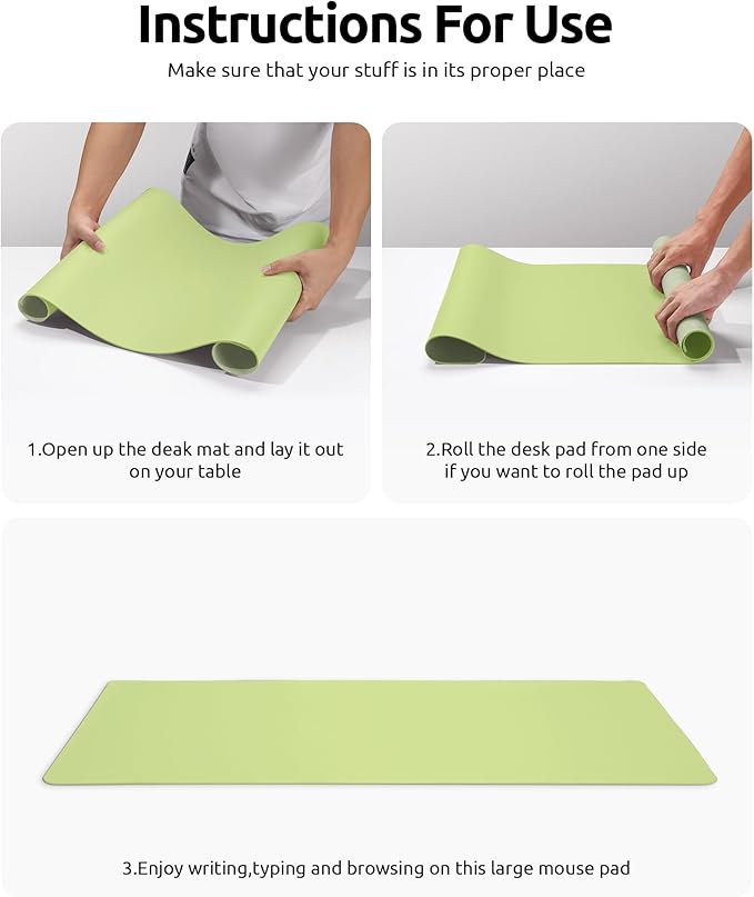 YSAGi Leather Desk Protector, Office Mat, Large Mouse Mat, Non-Slip PU Leather Blotter, Laptop Desk, Waterproof Writing Pad for Office and Home (Peak Green, 35.4" x 17")