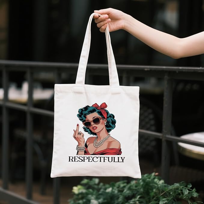 Canvas Tote Bag for Women, Respectfully Shoulder Tote Bags, Adult Humor Canvas Totes to Work Traveling, Christmas Gifts to Friends and Family, Holiday Gift Bags for Wrap Storage
