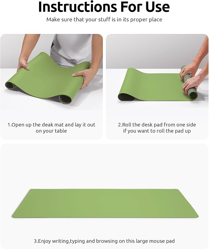 YSAGi Leather Desk Protector, Office Mat, Large Mouse Mat, Non-Slip PU Leather Blotter, Laptop Pad, Waterproof Writing Pad for Office and Home (Leaf Green, 31.5" x 15.8")
