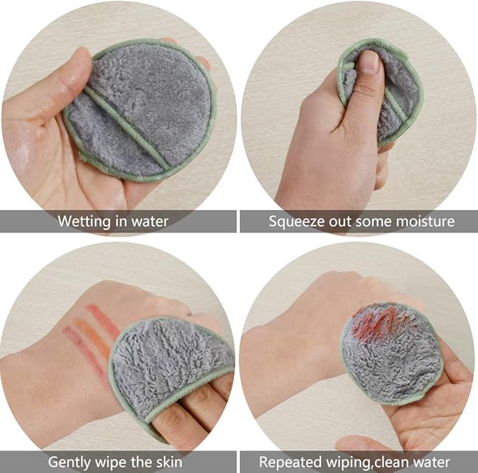 SUNLAND Reusable Makeup Remover Pads for Face,Eye,Lips 16 Pack Microfiber Face Cleansing Gloves Washable with Laundry Bag and Travel Bag Rounds Toner Pads (Round 3.15inchx16, Grey)