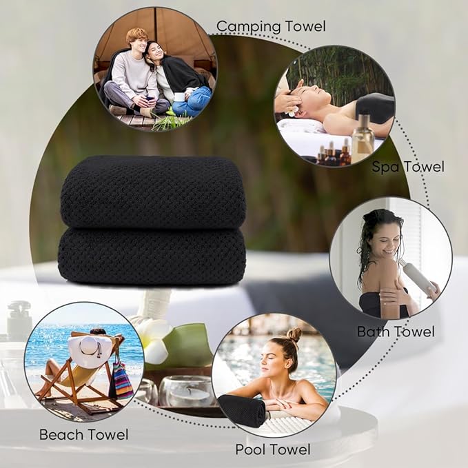 HOMEXCEL Bath Sheets Towels Set Pack of 2 (35 x 70 Inches), Ultra Soft Bath Towels for Bathroom, Lightweight and Quick Drying Towel for Body, Yoga, SPA, Fitness, Black