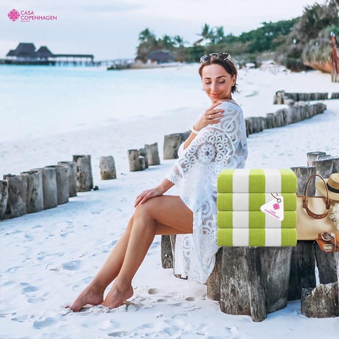 CASA COPENHAGEN Cabana Towel Designed in Denmark Rough and Tough, Quick Dry, Beach, Pool, Bath & Shower 30x60 inches 32 Pieces Cotton Beach Bath Towels Set - Green