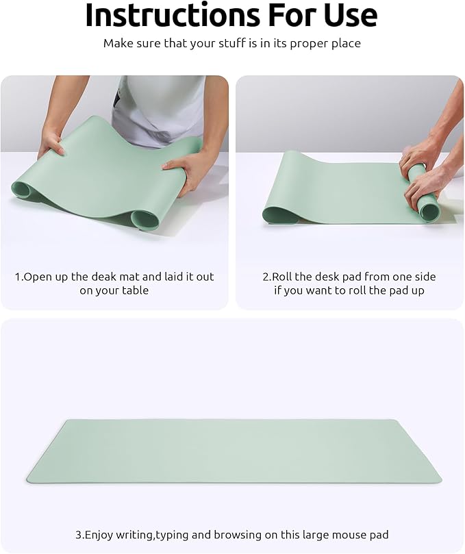 YSAGi Leather Desk Protector, Office Mat, Large Mouse Mat, Non-Slip PU Leather Blotter, Laptop Pad, Waterproof Writing Pad for Office and Home (Pale Green, 31.5" x 15.8")