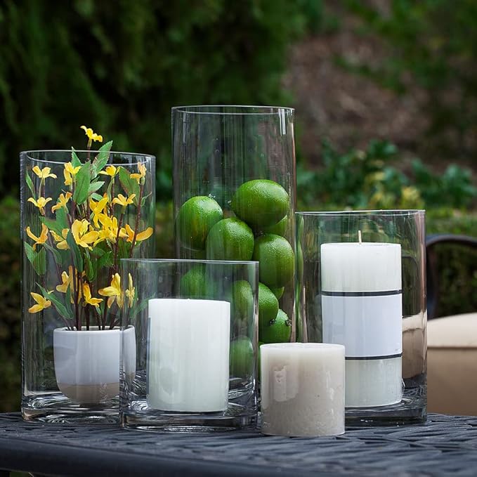 Enova Floral Clear Glass Cylinder Vase 5 x 10 Inches Round Flower Vase, Pillar Candle Floating Candle Holder Vase, Tall Glass Vase for Flowers, Glass Vase for Decor, Wedding Centerpieces (1 Piece)