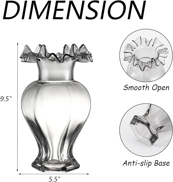 Large Glass Vase, Black Vase for Flowers, Flower Vases for Bouquet, Glass Flower Vases for Living Room, Dining Table, Shelf, Wedding, Office, Coffee Table, 9.5 Inches