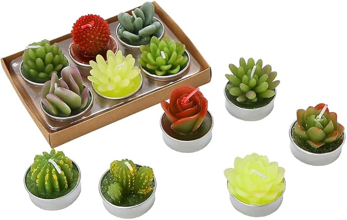 12pcs Cactus Tealight Candles Handmade Delicate Succulent Tea Lights Candle Perfect for Birthday Party Wedding Spa Home Decor Gifts (12pcs Cactus Candles)