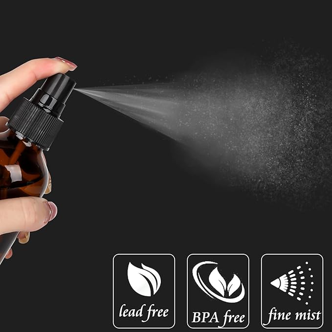 CycleMore 120ml 16Pcs 4oz Amber Glass Spray Bottles with Fine Mist Sprayers, Glass Travel Bottles for Cosmetic Essential Oils Cleaning Solutions Perfumes & More Liquids Ideal for Mother & Friends