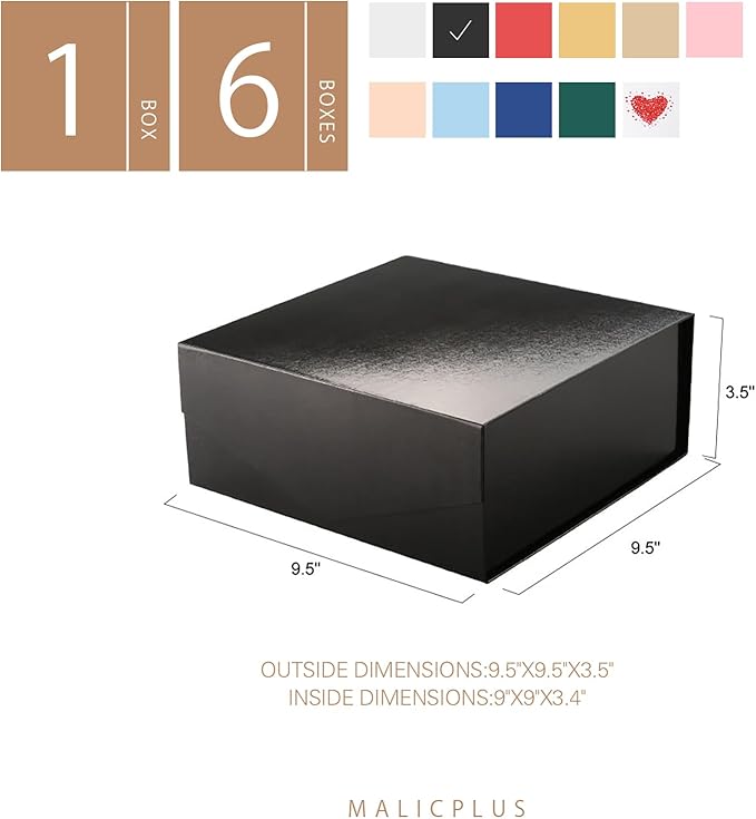 Gift Box with Lid 9x9x3.4 Inches, Black Groomsman Proposal Box with Magnetic Closure for All Occasion (Grass Texture Black)