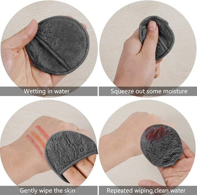 SUNLAND Reusable Makeup Remover Pads for Face,Eye,Lips 16 Pack Microfiber Face Cleansing Gloves Washable with Laundry Bag and Travel Bag Rounds Toner Pads (Round 3.15inchx16, Dark Grey)