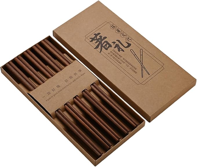Honglejia Traditional Chinese Chopsticks Gift Set, Reusable Chinese Wooden Chopsticks Dishwasher Safe, Natural Wood, 10 Pair Gift Box (Red sandalwood, standard)