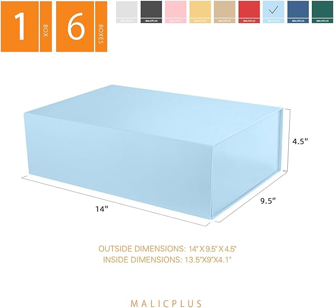 Large Gift Box with Lid 13.5x9x4.1 Inches, Blue Bridesmaid Proposal Gift Box with Magnetic Closure for All Occasion (Glossy Blue)