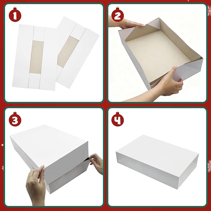 EVERECO 14 Large Gift Boxes with Lids for Presents - 17x11x4 Inches Extra Deep White Shirt Boxes, Christmas Wrapping for Robes, Sweaters, Clothing, Perfect Holiday Gift Box Set