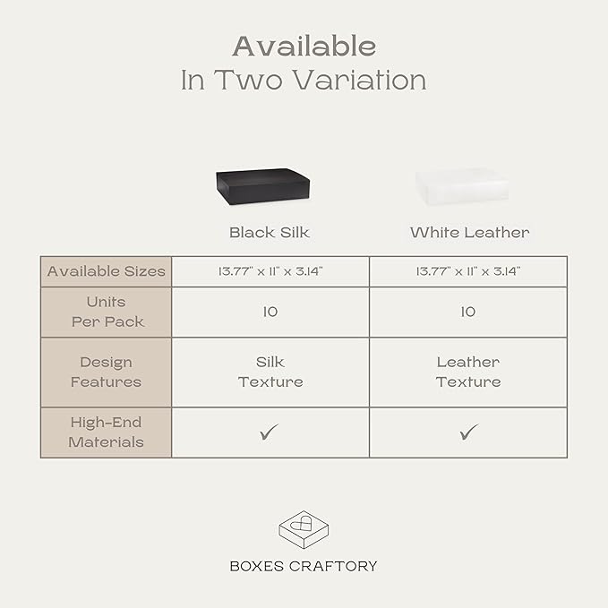 Pack of 10 Gift Boxes for Presents (13.77 x 11 x 3.14 inch) - Ideal for Bridesmaid Proposal Boxes and Wedding Gift Boxes | White Leather