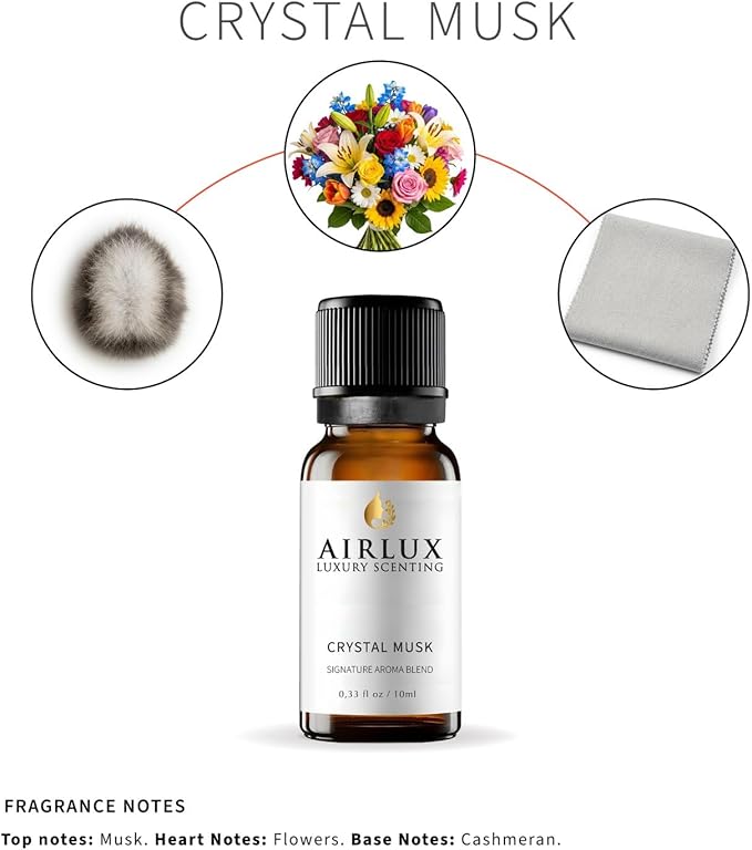 Signature Aroma Oil No. 182 Crystal Musk – Musk, Flowers, Cashmeran – Aroma Oil for Cold Air & Waterless Diffusers and DIY Crafts – 10 mL, 0.34 fl oz Glass Bottle